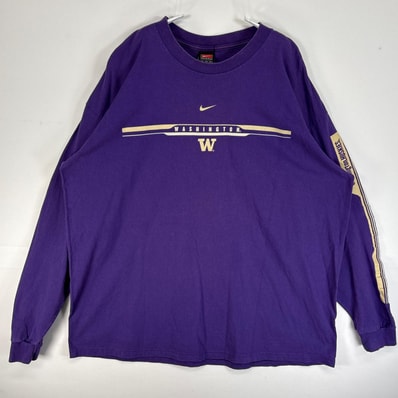 古着 00’s/00年代 ナイキ NIKE 長袖Tシャツ 大きいサイズ フェード センター ロゴ スウッシュ ワシントン XL パープル プリント メンズ