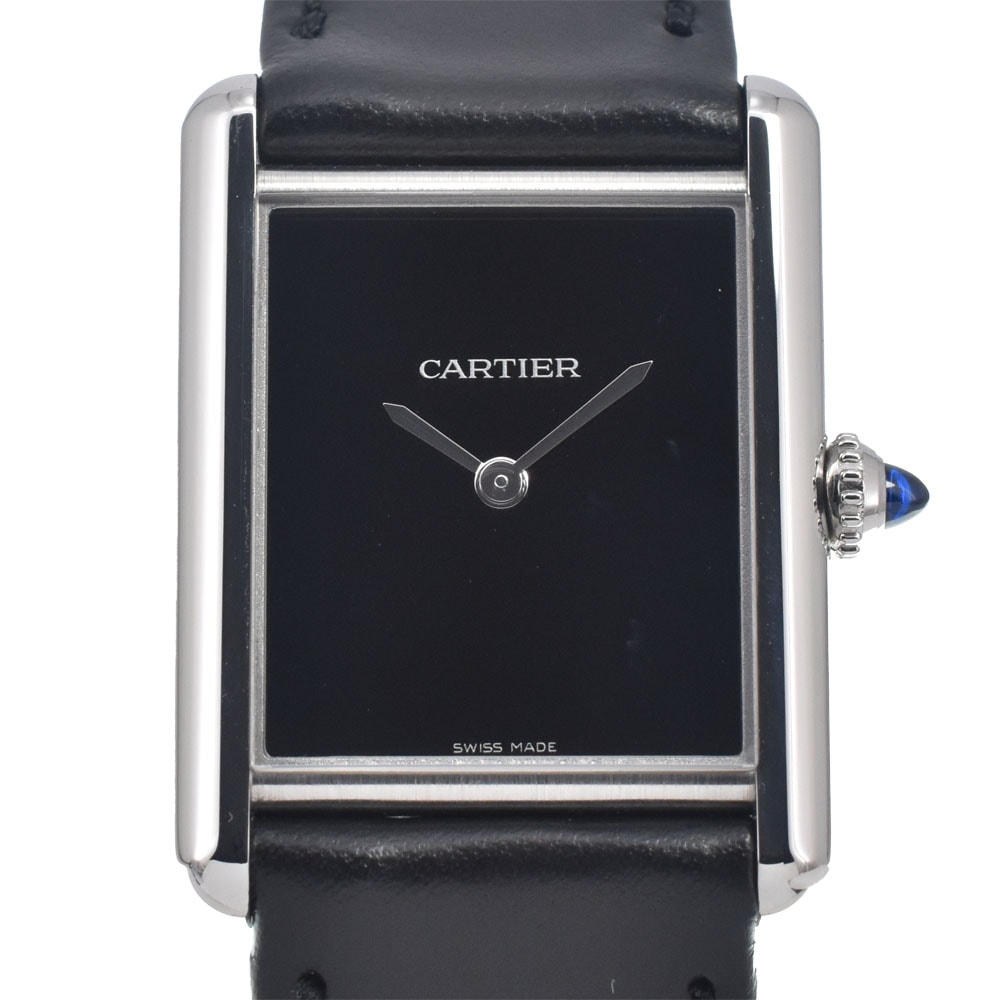 カルティエ CARTIER WSTA0072 タンク マスト LM SS レザー ブラック クォーツ ユニセックス 美品 保証書付き 腕時計 D#147326