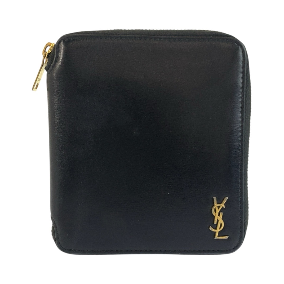 美品 SAINT LAURENT PARIS サンローランパリ YSL タイニー ブラック ゴールド金具 レザー 折り財布 603444 【中古】