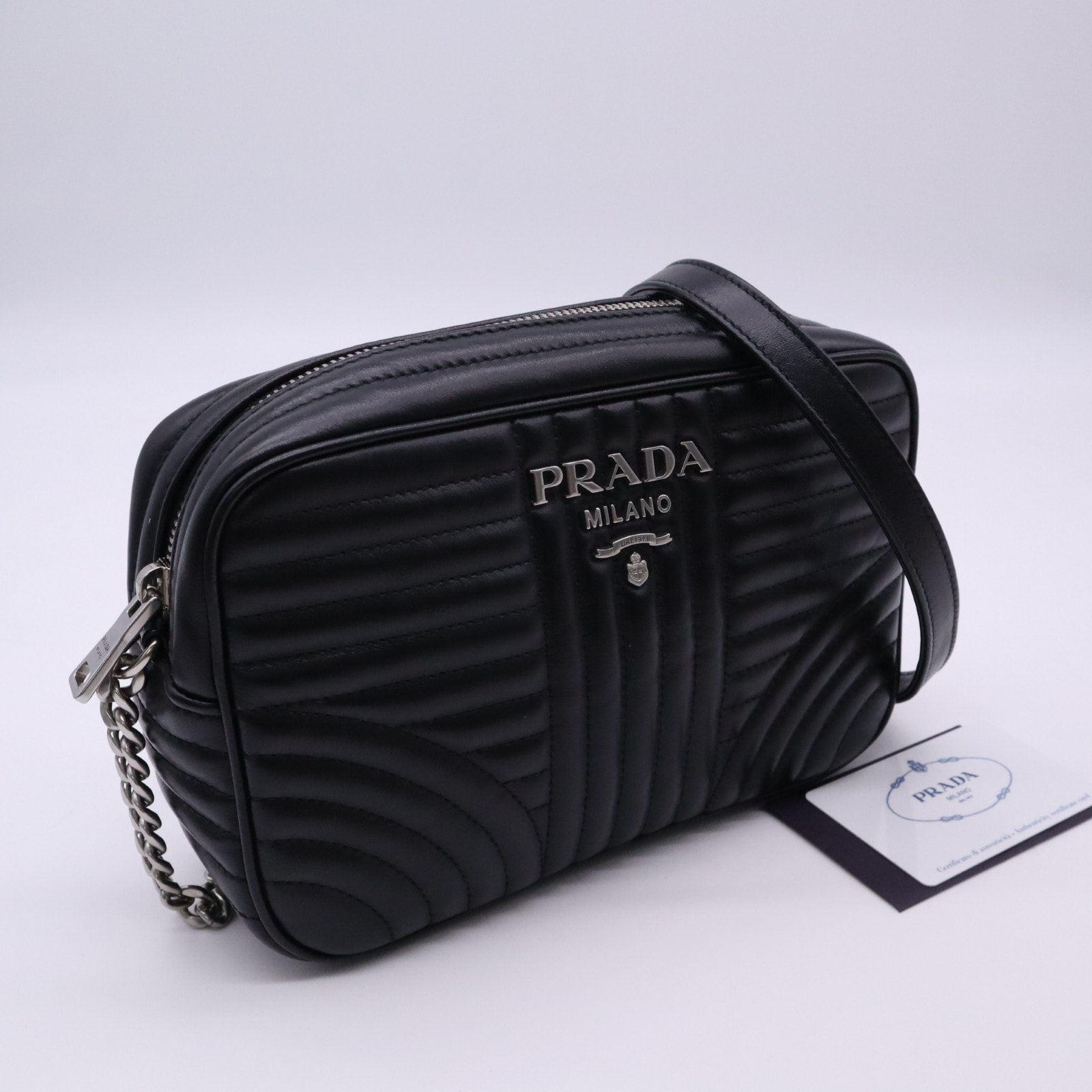 美品 PRADA プラダ ダイアグラム   チェーンショルダーバッグ NERO 1BH083 ショルダーバッグ ブラック カーフレザー レディース