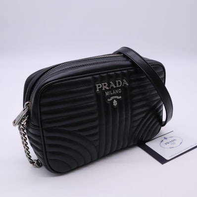美品 PRADA プラダ ダイアグラム チェーンショルダーバッグ NERO 1BH083 ショルダーバッグ ブラック カーフレザー レディース