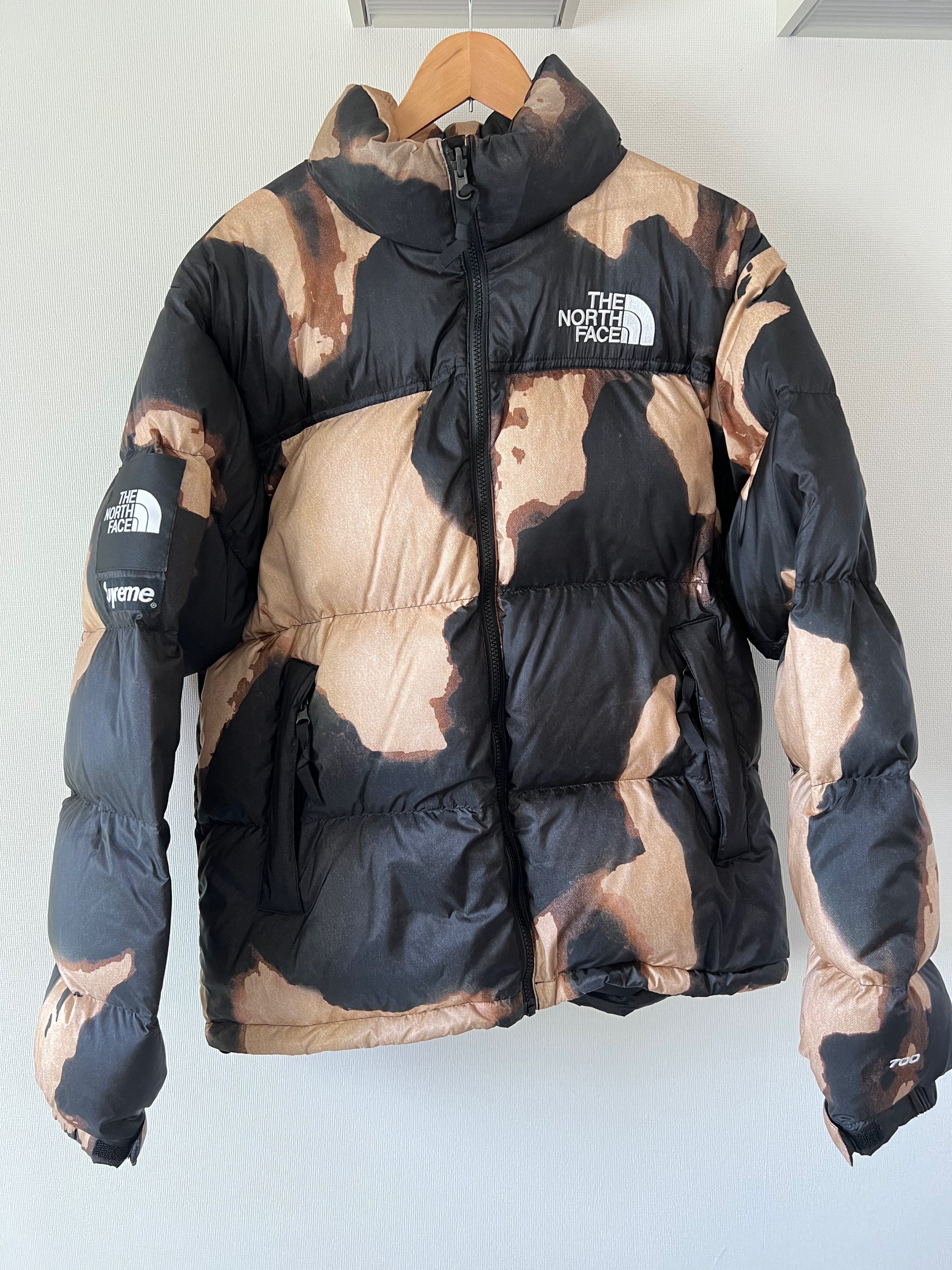 Supreme x The North Face Bleached Denim Print Nuptse Jacket "Black"