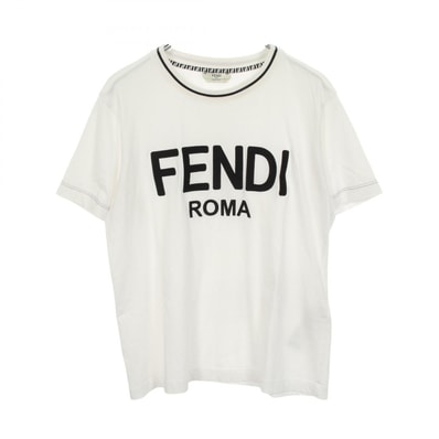 フェンディ FENDI ロゴ刺繍 クルーネック 半袖Tシャツ 衣料品 トップス コットン レディース ホワイト系 / ブラック系 FS7254 AC6B 【中古】