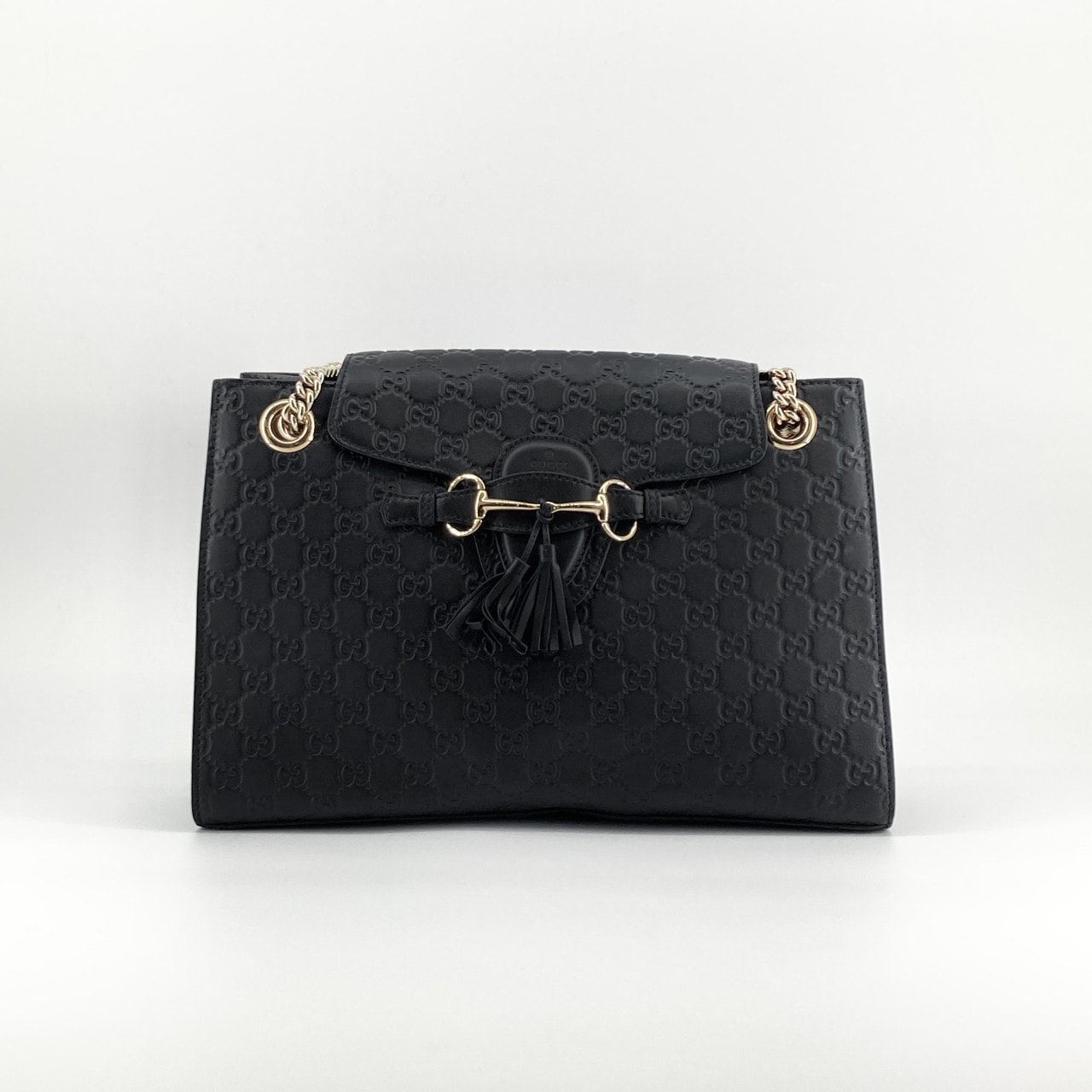GUCCI(グッチ) エミリーチェーン グッチシマ レザー 295403 ショルダーバッグ ブラック×ゴールド