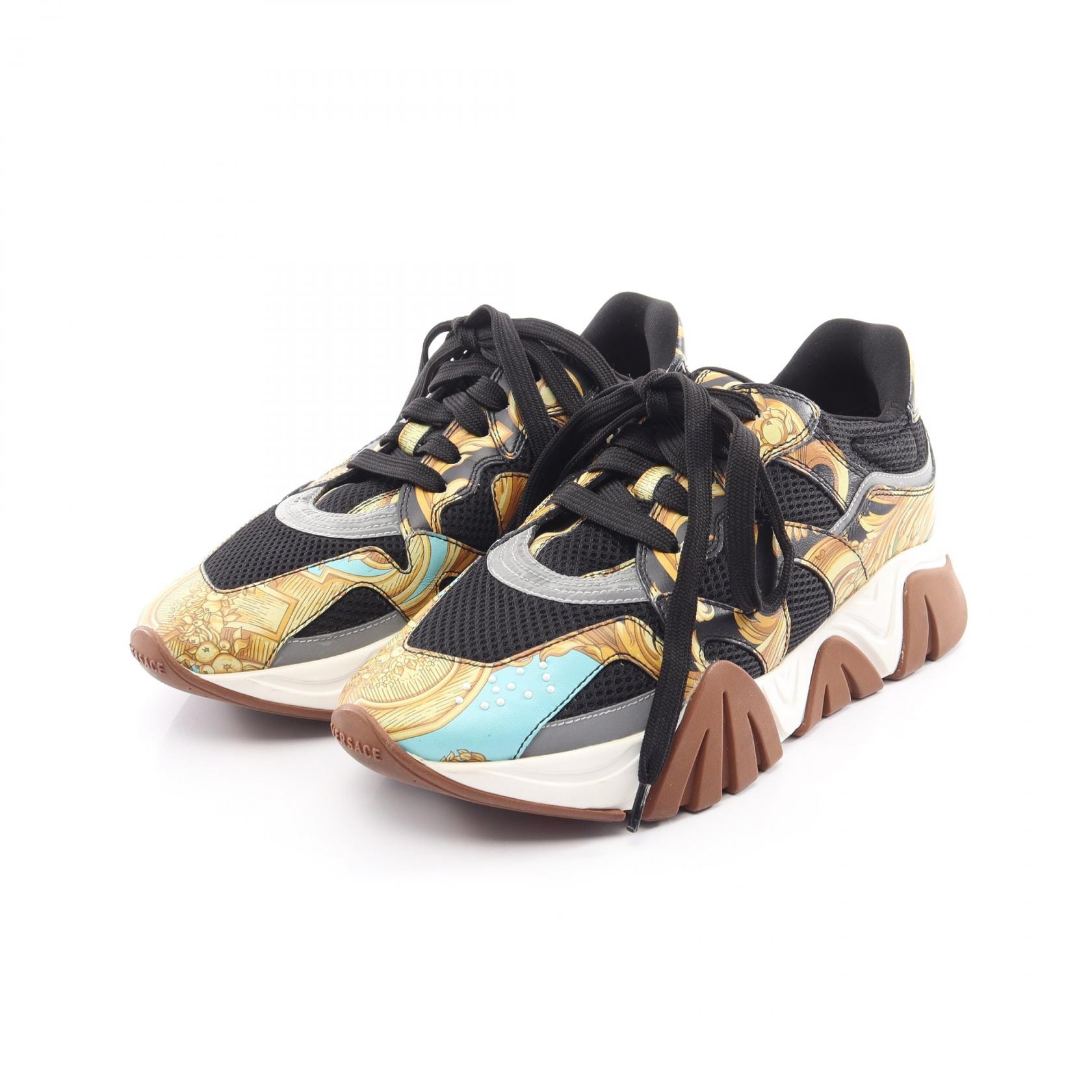 ヴェルサーチ VERSACE スクアーロ プリント スニーカー 靴 レザー メッシュ メンズ ブラック系 / マルチカラー 【中古】