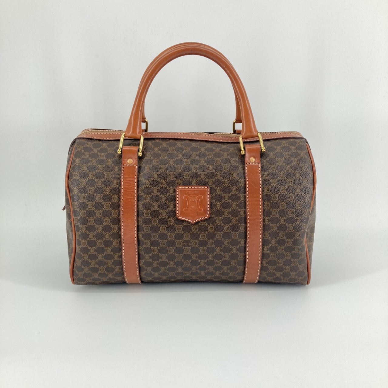 CELINE(セリーヌ) マカダムデザイン PVC レザー ミニボストンバッグ ブラウン