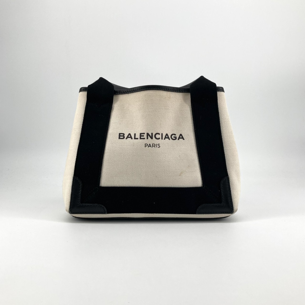 BALENCIAGA(バレンシアガ) ネイビー カバス XS 2WAY コットンキャンバス  / カーフレザー 339933 トートバッグ ブラック×アイボリー