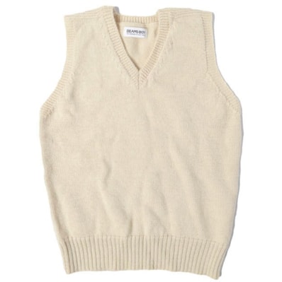 BEAMS BOY ビームスボーイ ウールVネックニットベスト 13-05-0056-138 ONE SIZE BEIGE セーター トップス g13390