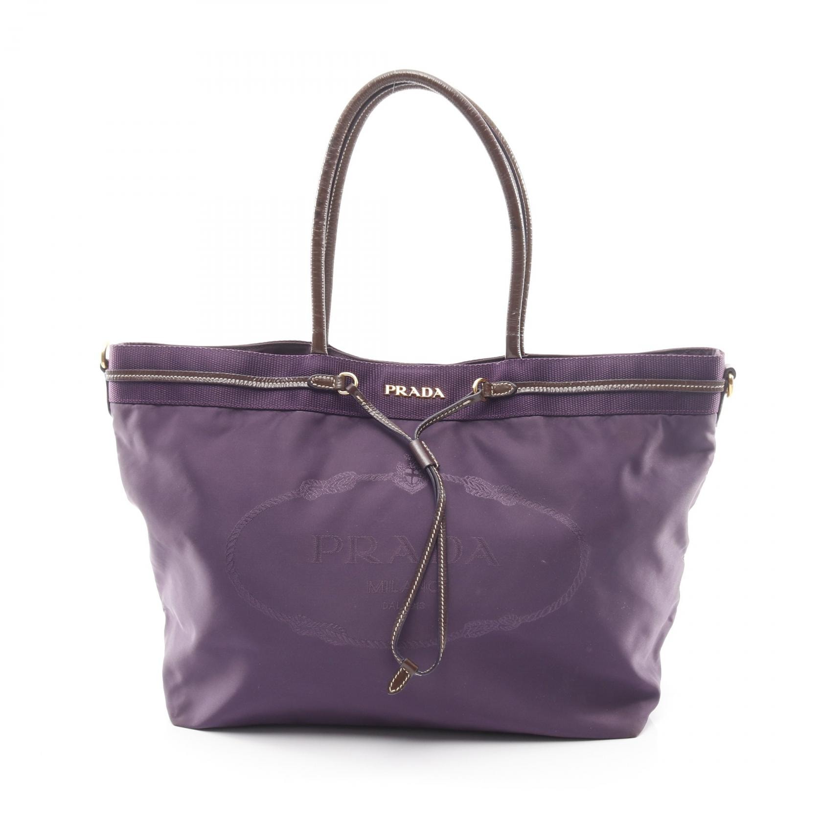 プラダ PRADA NYLON JACQUARD ハンドバッグ バッグ ナイロン パテントレザー レディース パープル系 / ブラウン系 【中古】