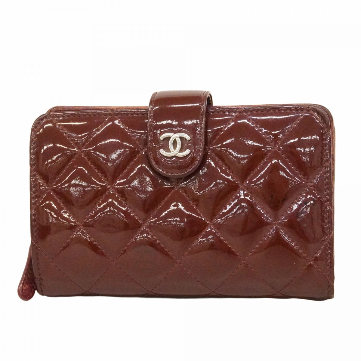 【6db1008-k】シャネル 財布 マトラッセ パテントレザー ボルドー シルバー金具【中古】レディース