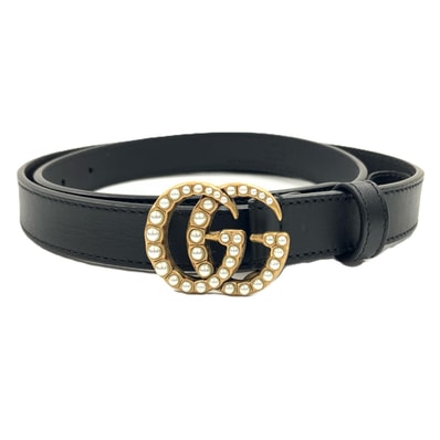 GUCCI グッチ GGマーモント ダブルG フェイクパール レザー バックルベルト ブラック