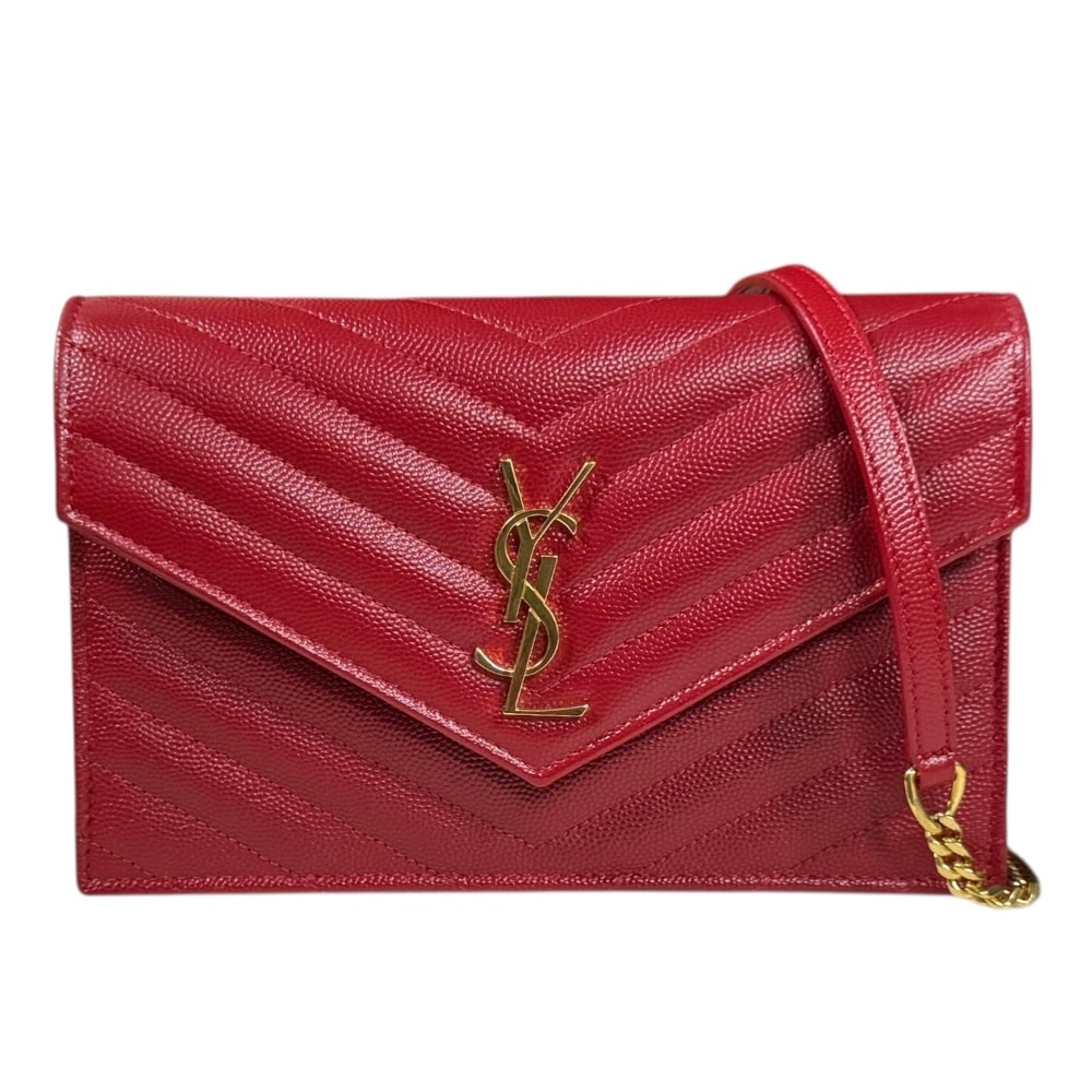 サンローラン エンベロープ ショルダーバッグ レザー 393953 レッド レディース SAINT LAURENT  中古