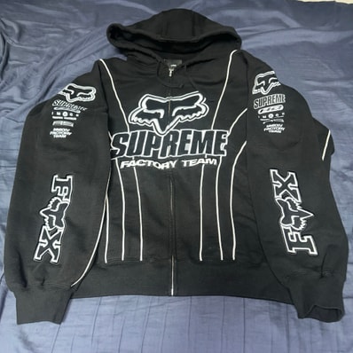 Supreme x Fox Racing Zip Up Hooded Sweatshirt "Black"
