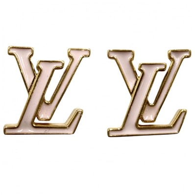LOUIS VUITTON ルイヴィトン ピアス LV アイコニック アクセサリー 真鍮 エナメル M01136 ライトピンク ゴールド レディース 約3.2g 美品【中古品】