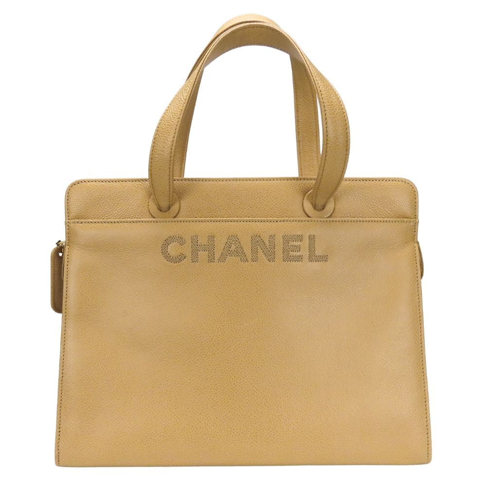 【中古】 シャネル ハンドバッグ ロゴ キャビアスキン ベージュ ゴールド金具 5番台 おしゃれ レディース 女性 CHANEL