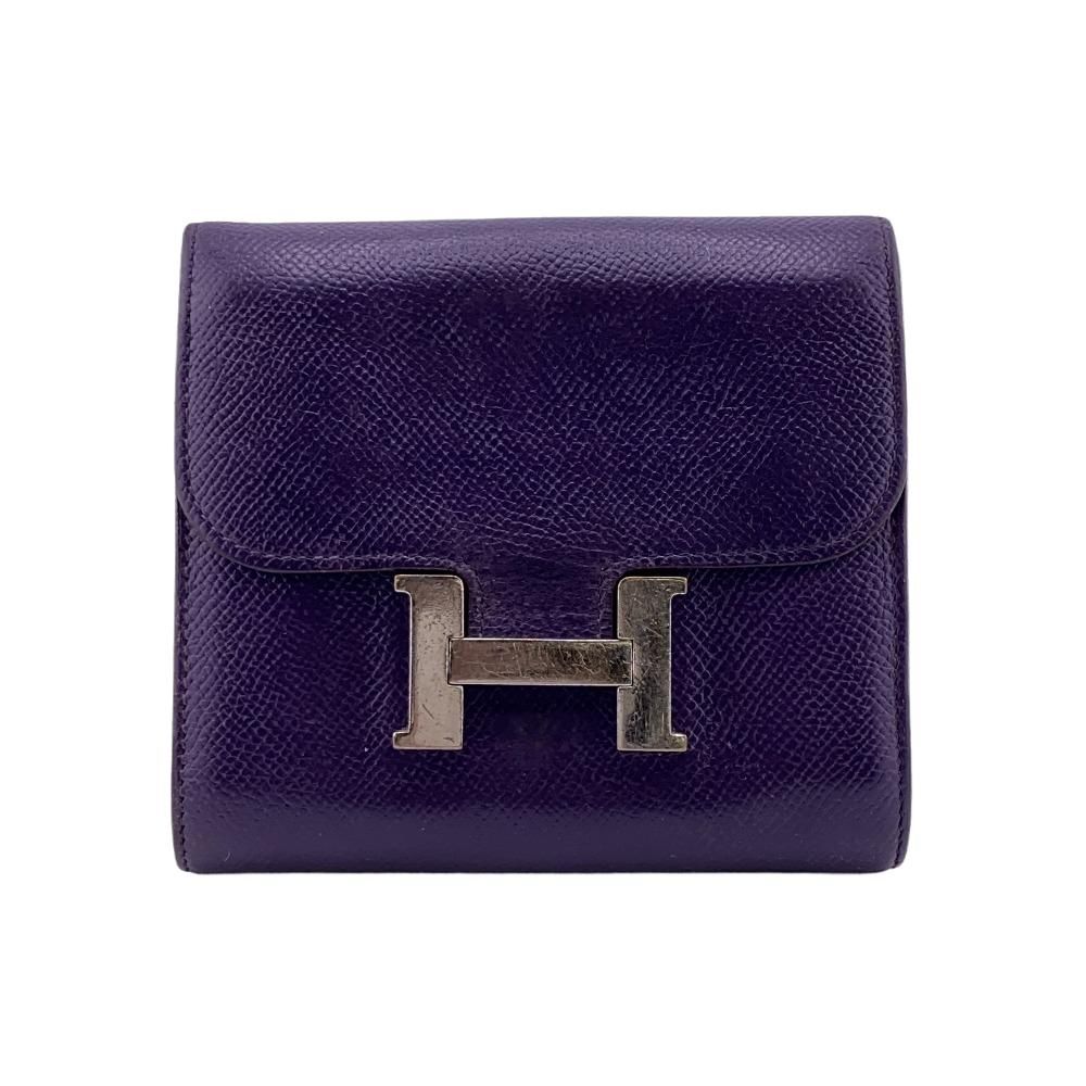 エルメス HERMES 二つ折り財布 コンスタンスコンパクト H金具 パープル