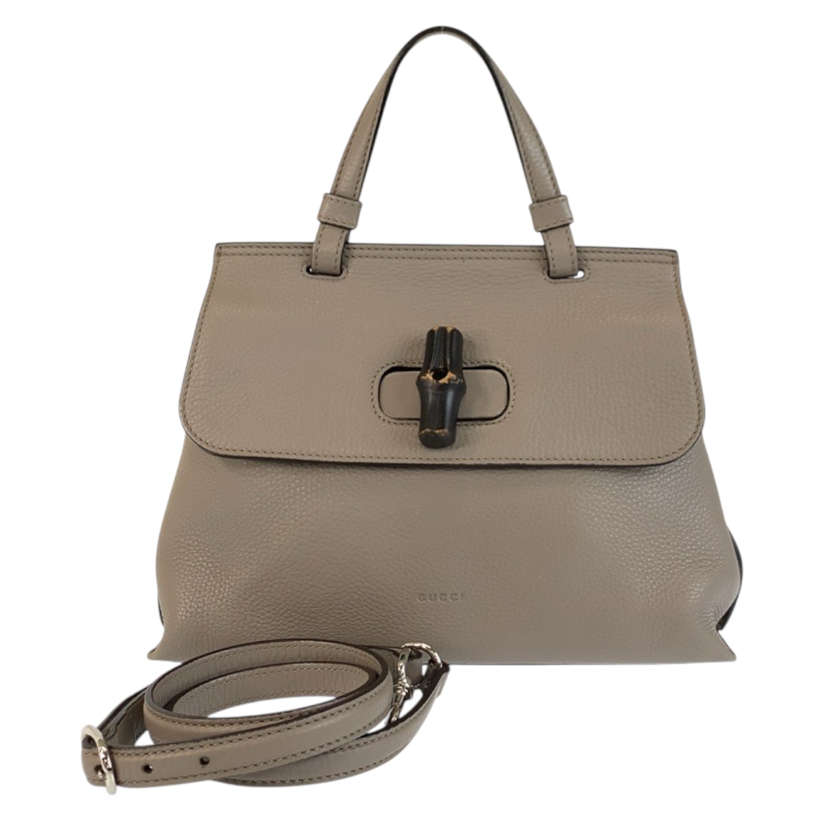 美品 GUCCI グッチ バンブー デイリー グレー シルバー金具 レザー ハンドバッグ ショルダーバッグ 2way 600614 【中古】