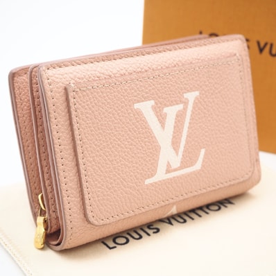 美品 LOUIS VUITTON ルイ・ヴィトン モノグラム アンプラント ポルトフォイユ クレア ローズトリアノン クレーム M81649 二つ折り財布 ピンク ベージュ カーフレザー レディース