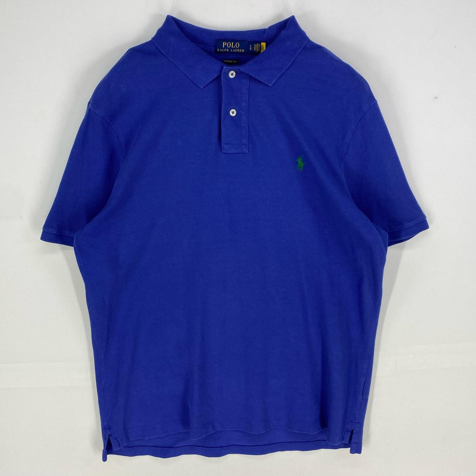 古着 ポロ・ラルフローレン POLO RALPH LAUREN 半袖シャツ 刺繍ロゴ ワンポイント ポロシャツ ショートスリーブ L  ブルー系 メンズ