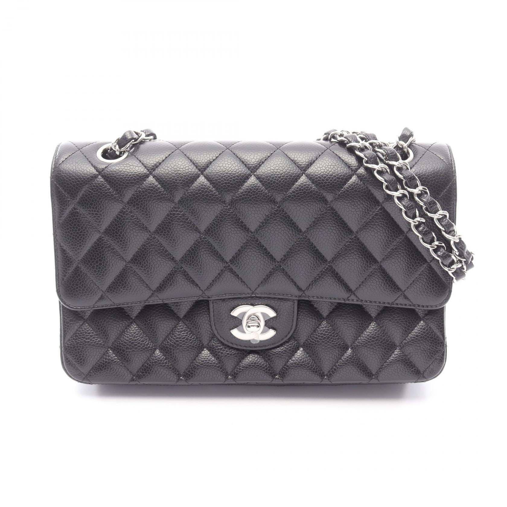 シャネル CHANEL マトラッセ Wフラップ ショルダーバッグ バッグ キャビアスキン(グレインドカーフ) レディース ブラック系 A01112 【中古】