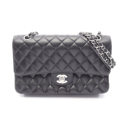 シャネル CHANEL マトラッセ Wフラップ ショルダーバッグ バッグ キャビアスキン(グレインドカーフ) レディース ブラック系 A01112 【中古】