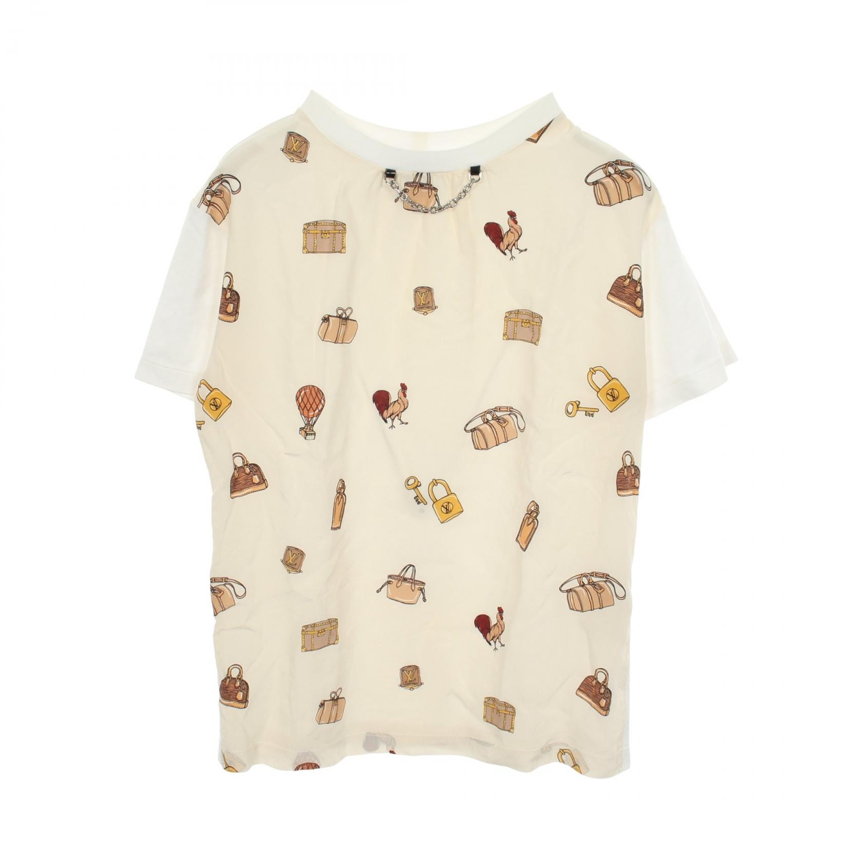 ルイ・ヴィトン LOUIS VUITTON トラベルグラフィック チェーン付き 半袖Tシャツ 衣料品 トップス コットン シルク レディース ホワイト系 / マルチカラー RW191W JIX FGTS08 【中古】