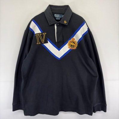 古着 ポロバイラルフローレン Polo by Ralph Lauren 長袖シャツ ロゴ 大きいサイズ 刺繍 ラガーシャツ 2XL ブラック系 メンズ