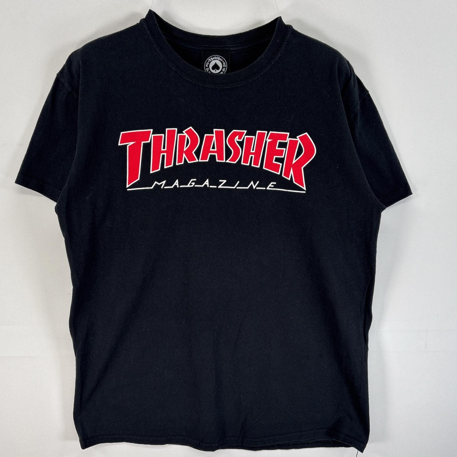 古着 スラッシャー THRASHER 半袖Tシャツ ラバープリント ロゴ スケボー クルーネック M  ブラック メンズ