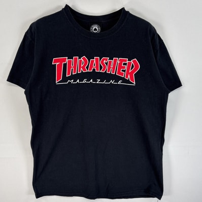 古着 スラッシャー THRASHER 半袖Tシャツ ラバープリント ロゴ スケボー クルーネック M ブラック メンズ
