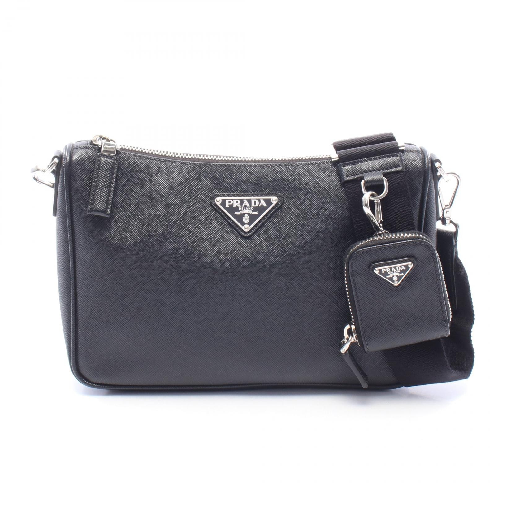 プラダ PRADA SAFFIANO TRAVEL ショルダーバッグ バッグ サフィアーノレザー メンズ レディース ブラック系 【中古】