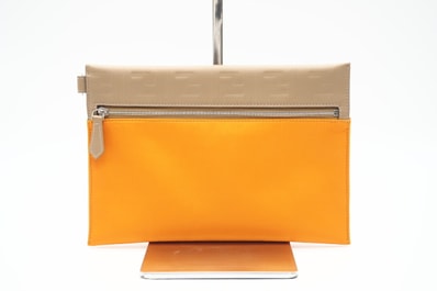 極美品 FENDI フェンディ ナイロン レザー ズッカ クラッチバッグ ポーチ 7N0108 クラッチバッグ オレンジ ブラウン ナイロン レザー レディース