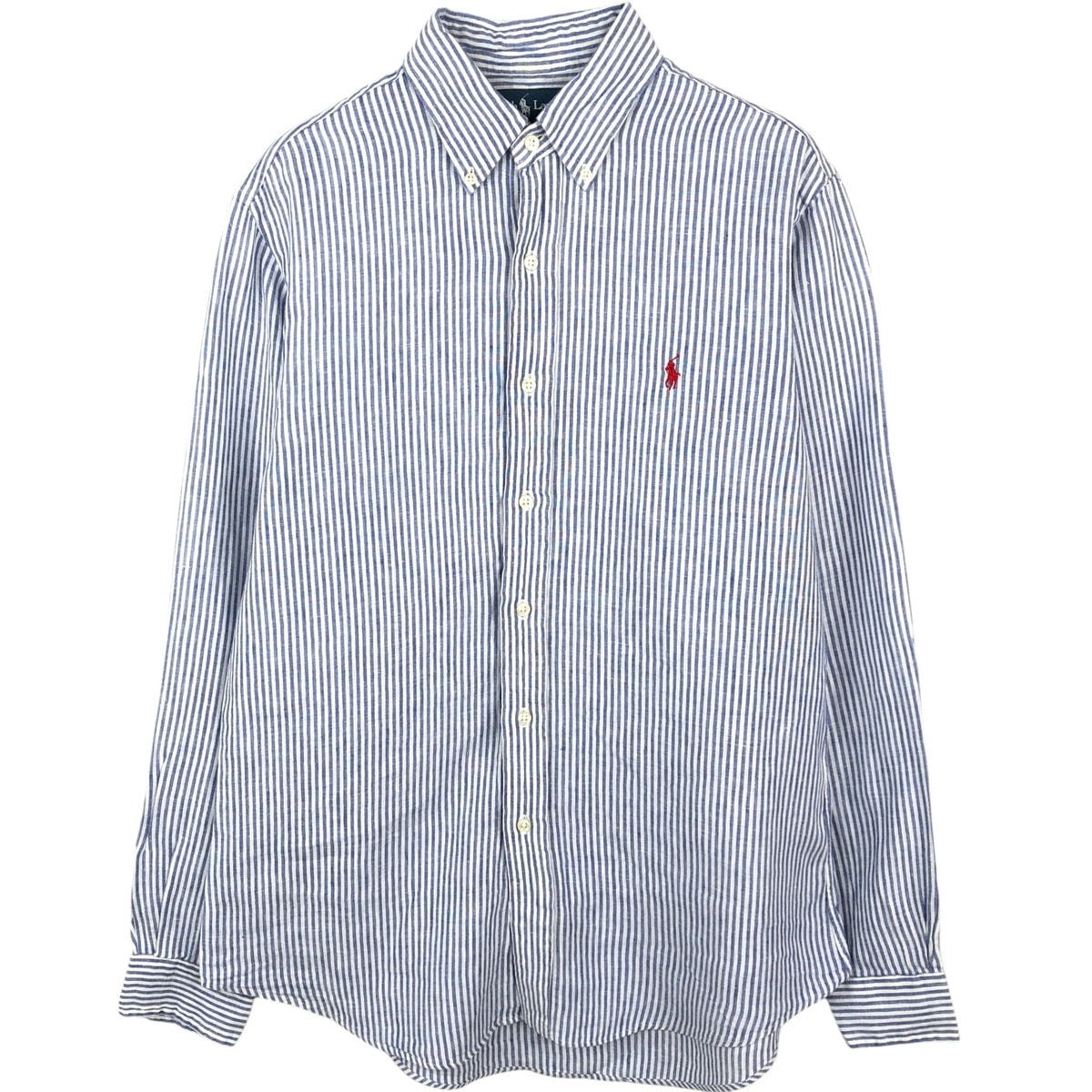 古着 ラルフローレン Ralph Lauren CUSTOM FIT ストライプ柄 長袖 リネン ボタンダウンシャツ メンズM相当/eaa668022