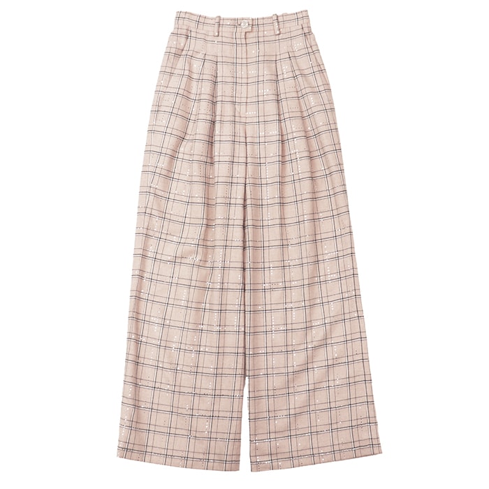 CHANEL シャネル パンツ サイズ 34 レディース P71172 COCOマークロゴボタン ラメ チェック コットン100% ボトムス ベージュ フランス製 ヴィルジニー・ヴィアール期