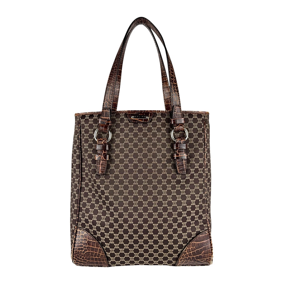 セリーヌ CELINE ハンドバッグ マカダム キャンバス/レザー ブラウン レディース【中古】 z8803