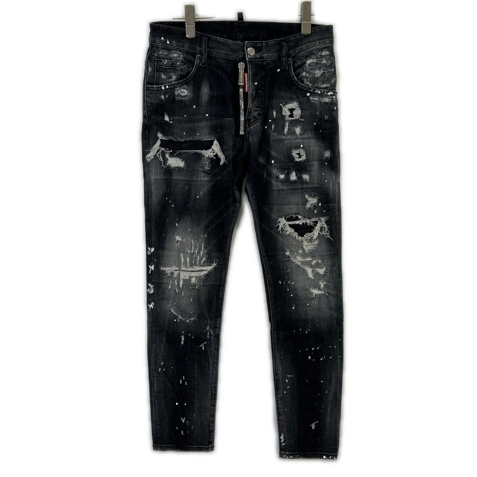 ディースクエアード S74LB0997 21年製 ブラック Jeansy Skater Jean スケータージーン ペイント加工スキニーデニムパンツ 42