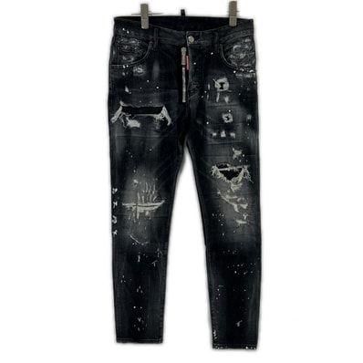 ディースクエアード S74LB0997 21年製 ブラック Jeansy Skater Jean スケータージーン ペイント加工スキニーデニムパンツ 42