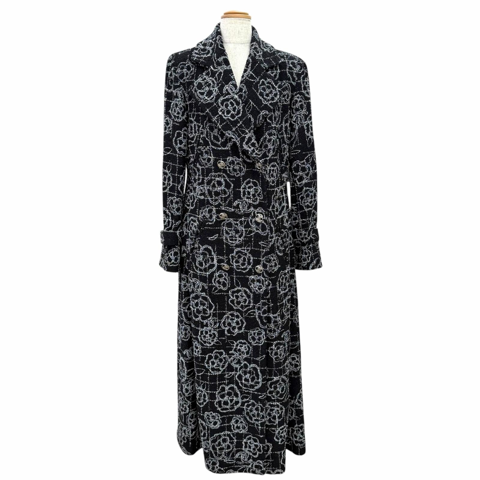 極美品 シャネル ココボタン カメリア ロングダブルコート 38 P72434