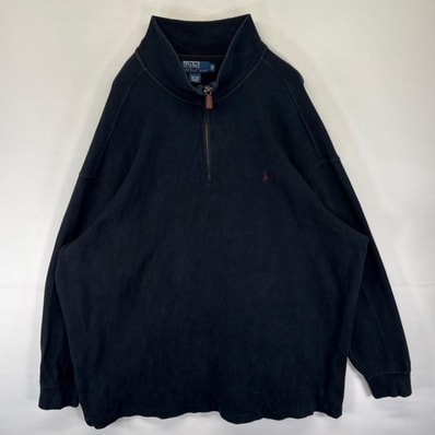 古着 ポロバイラルフローレン Polo by Ralph Lauren スウェット ハーフジップ トレーナー ワンポイント 3XB ブラック系 無地 メンズ