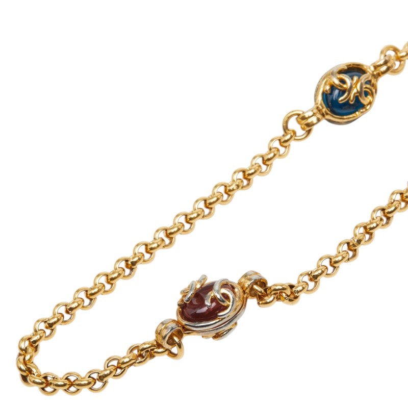 シャネル ココマーク グリボア ネックレス 95A レッド ブルー ゴールド メッキ ストーン レディース CHANEL 中古