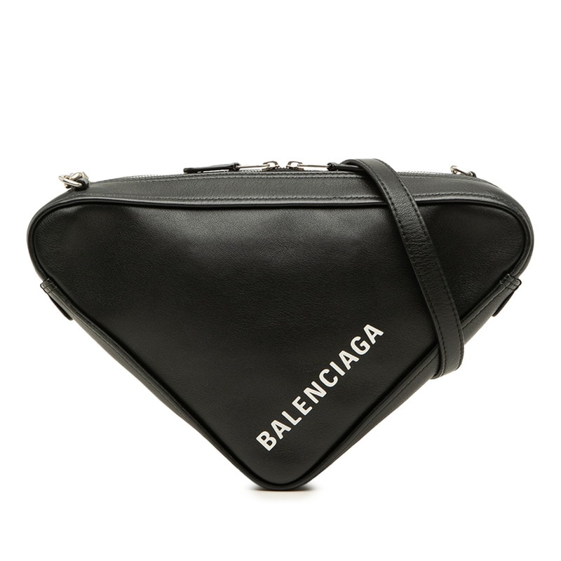 バレンシアガ トライアングル ロゴプリント 斜め掛け チェーン ショルダーバッグ 516666 ブラック レザー レディース BALENCIAGA 中古