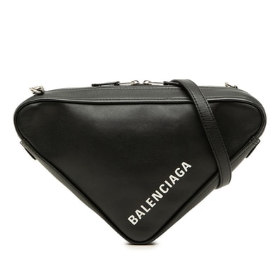 バレンシアガ トライアングル ロゴプリント 斜め掛け チェーン ショルダーバッグ 516666 ブラック レザー レディース BALENCIAGA 中古