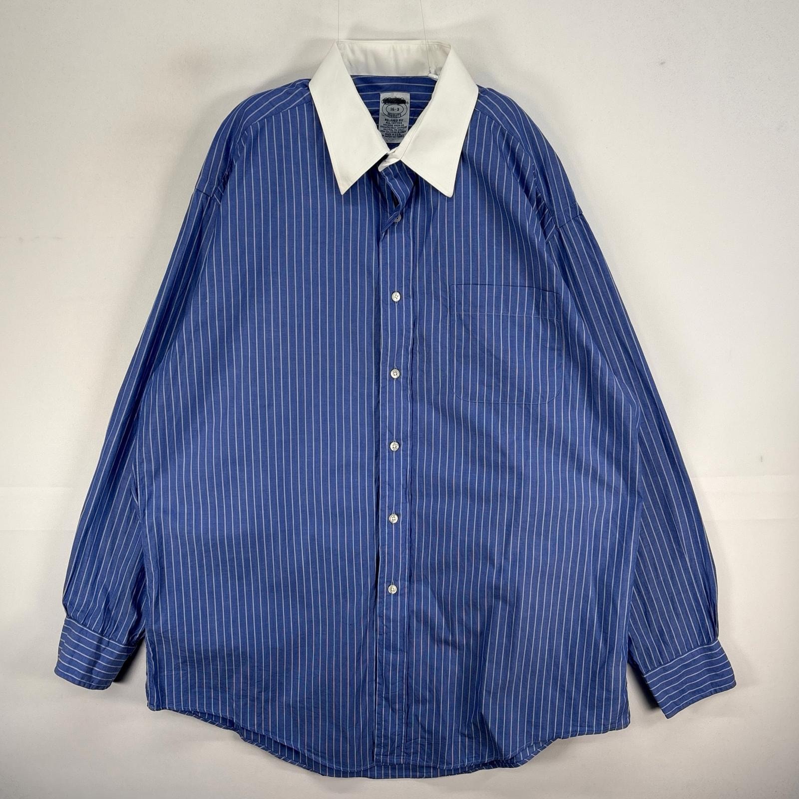 古着 ブルックスブラザーズ Brooks Brothers 長袖シャツ ストライプ RELAXED FIT 胸ポケ L  ブルー系 ツートン メンズ