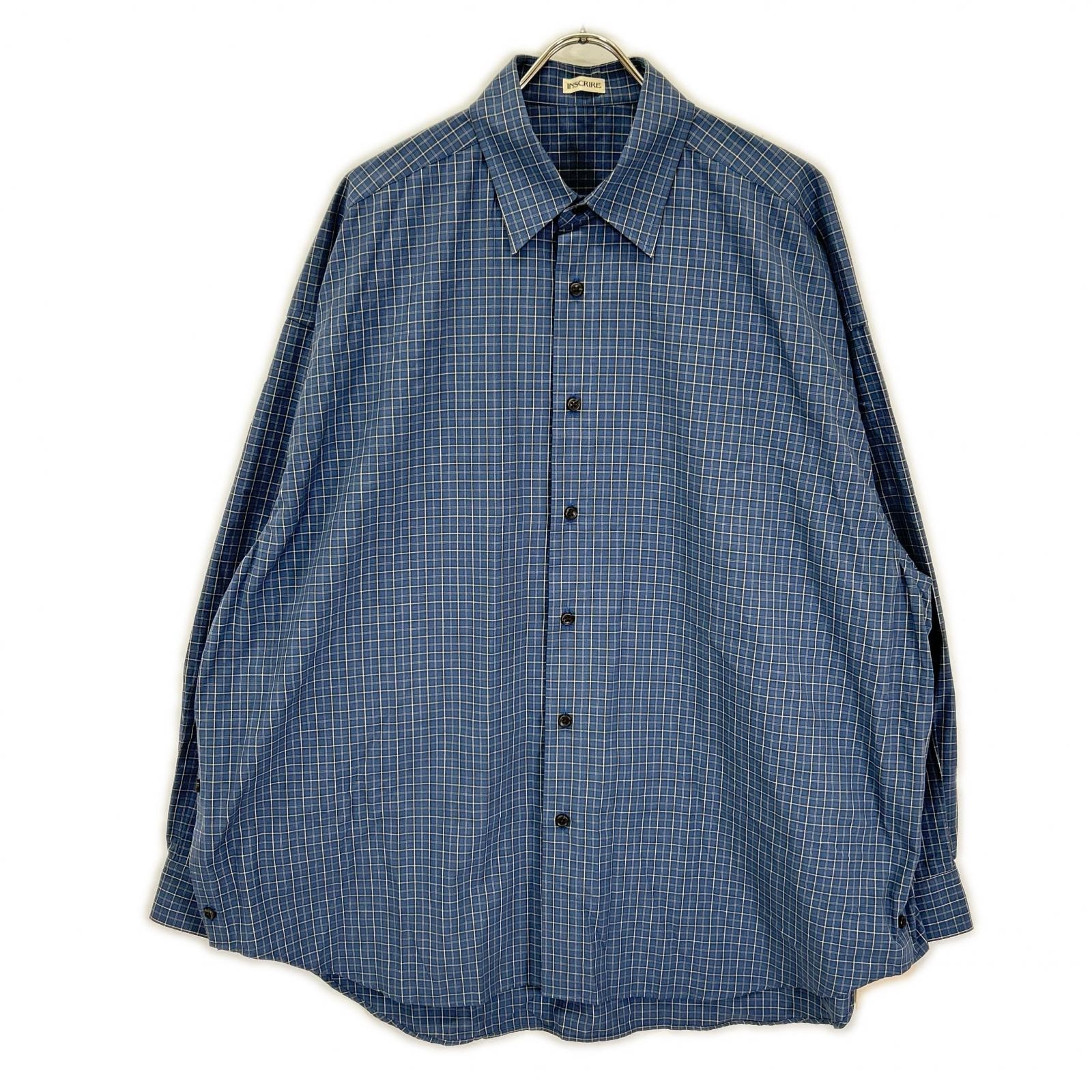 アンスクリア I26SS-SH101A ブルー Cotton Check Cape Shirt チェックオーバーサイズ長袖シャツ 0