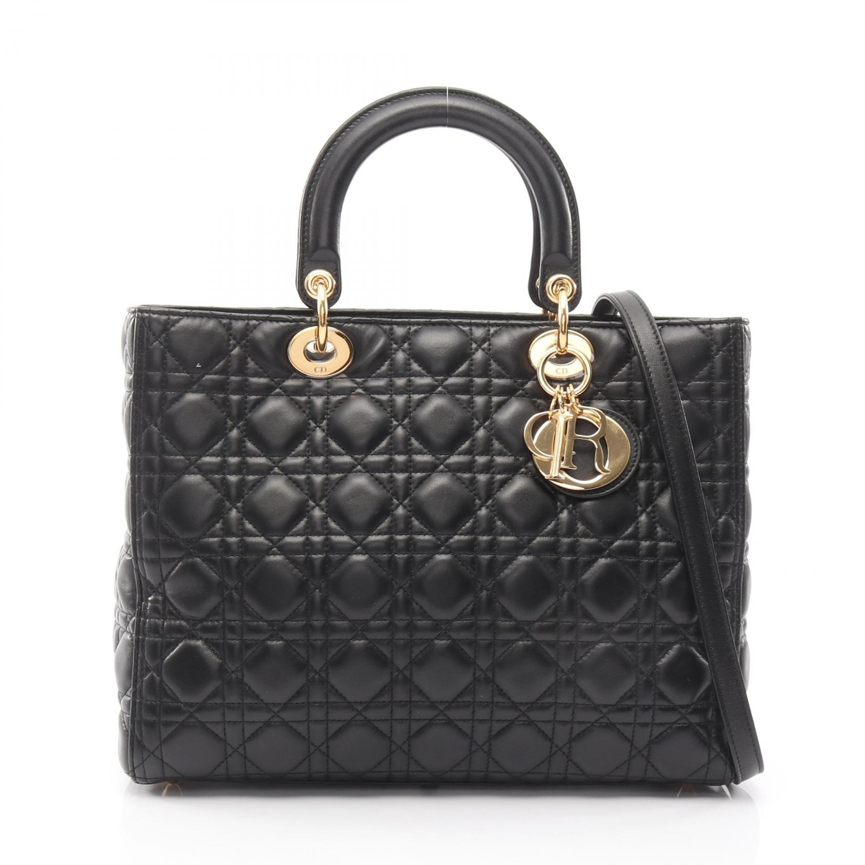 ディオール Dior レディディオール ラージ カナージュ 2WAY ハンドバッグ バッグ レザー レディース ブラック系 【中古】