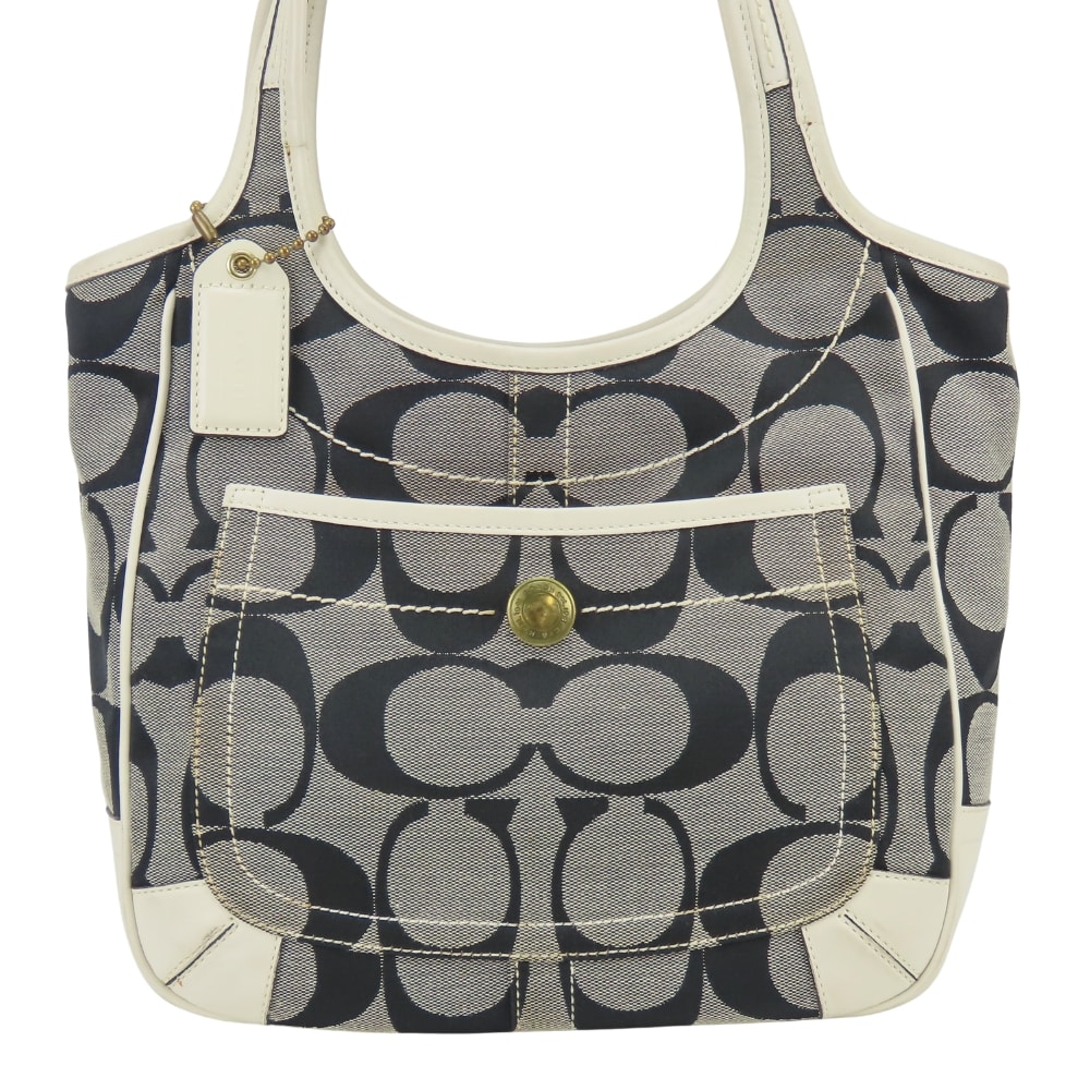 【中古】 コーチ トートバッグ 10766 シグネチャー キャンバス レザー グレー ホワイト レディース 女性 COACH