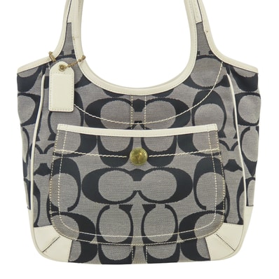 【中古】 コーチ トートバッグ 10766 シグネチャー キャンバス レザー グレー ホワイト レディース 女性 COACH