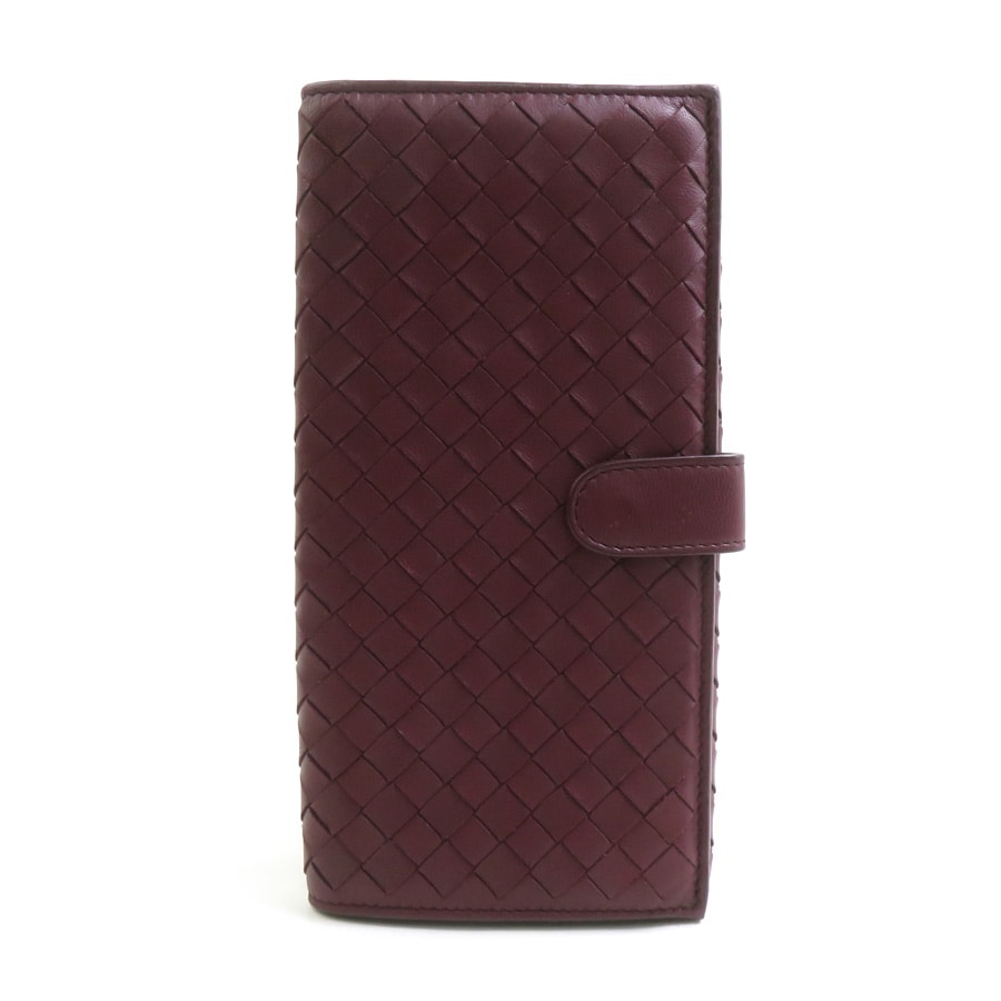 ボッテガヴェネタ BOTTEGAVENETA 二つ折り長財布 イントレチャート レザー ボルドー ユニセックス【中古】 h32462k