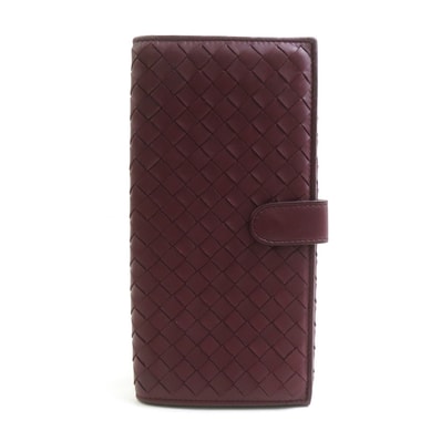 ボッテガヴェネタ BOTTEGAVENETA 二つ折り長財布 イントレチャート レザー ボルドー ユニセックス【中古】 h32462k
