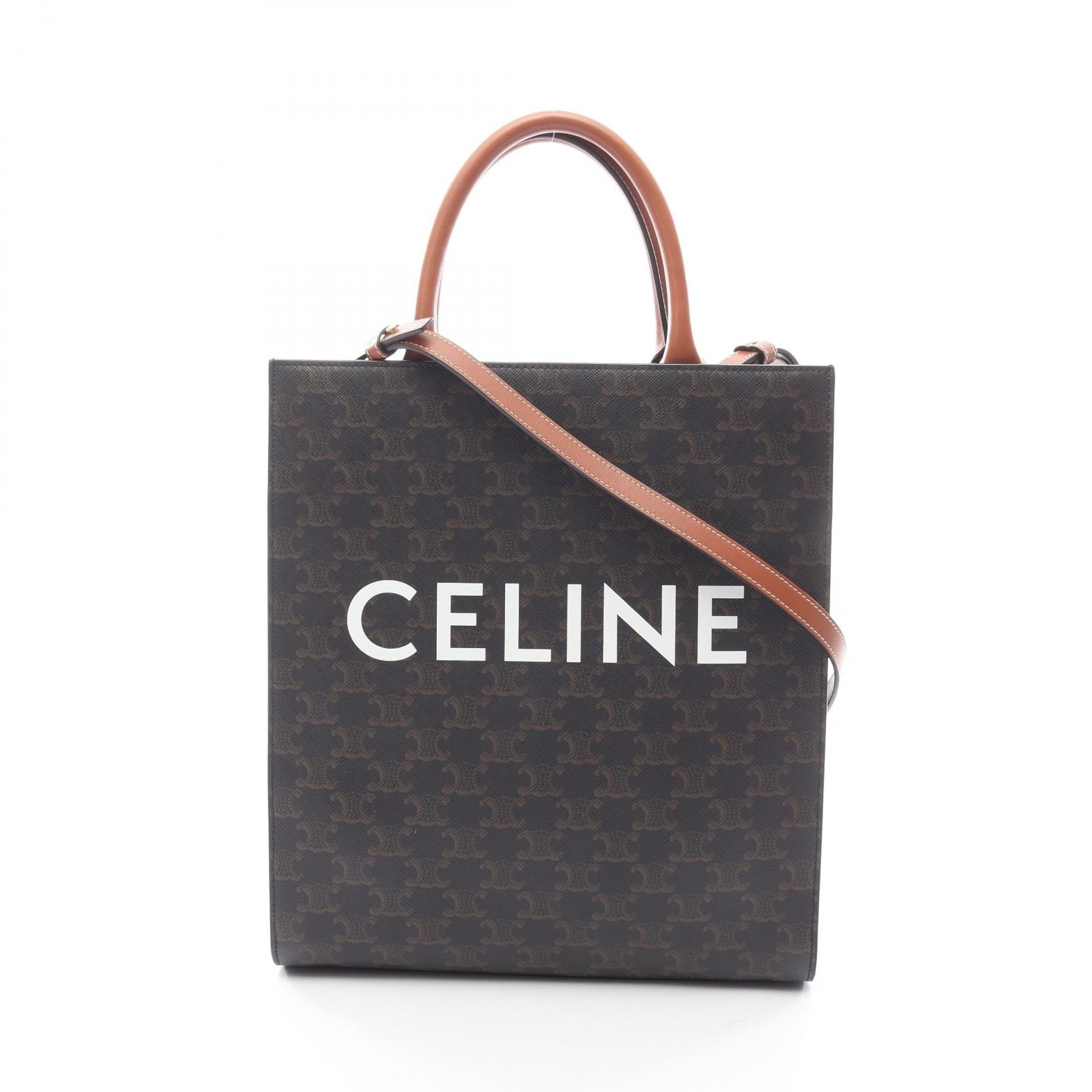 セリーヌ CELINE スモール バーティカル カバ トリオンフ トートバッグ バッグ PVCコーティングキャンバス レザー レディース ブラック系 / ブラウン系 【中古】