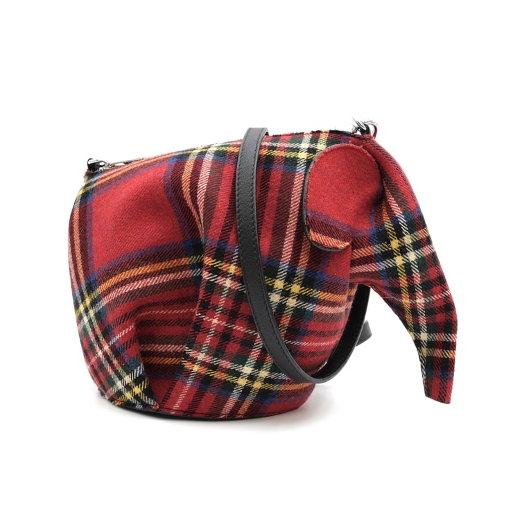 LOEWE(ロエベ)アニマル ミニバッグ ショルダーバッグ タータンチェック レッド ウール レザー シルバー金具 斜め掛け レディース【中古】
